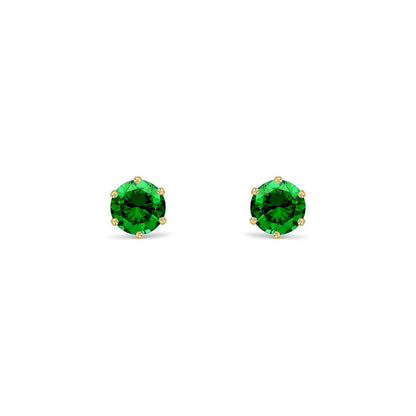 9ct Gold  Emerald-Green CZ Solitaire Stud Earrings, 4mm ½ Carat - JES389