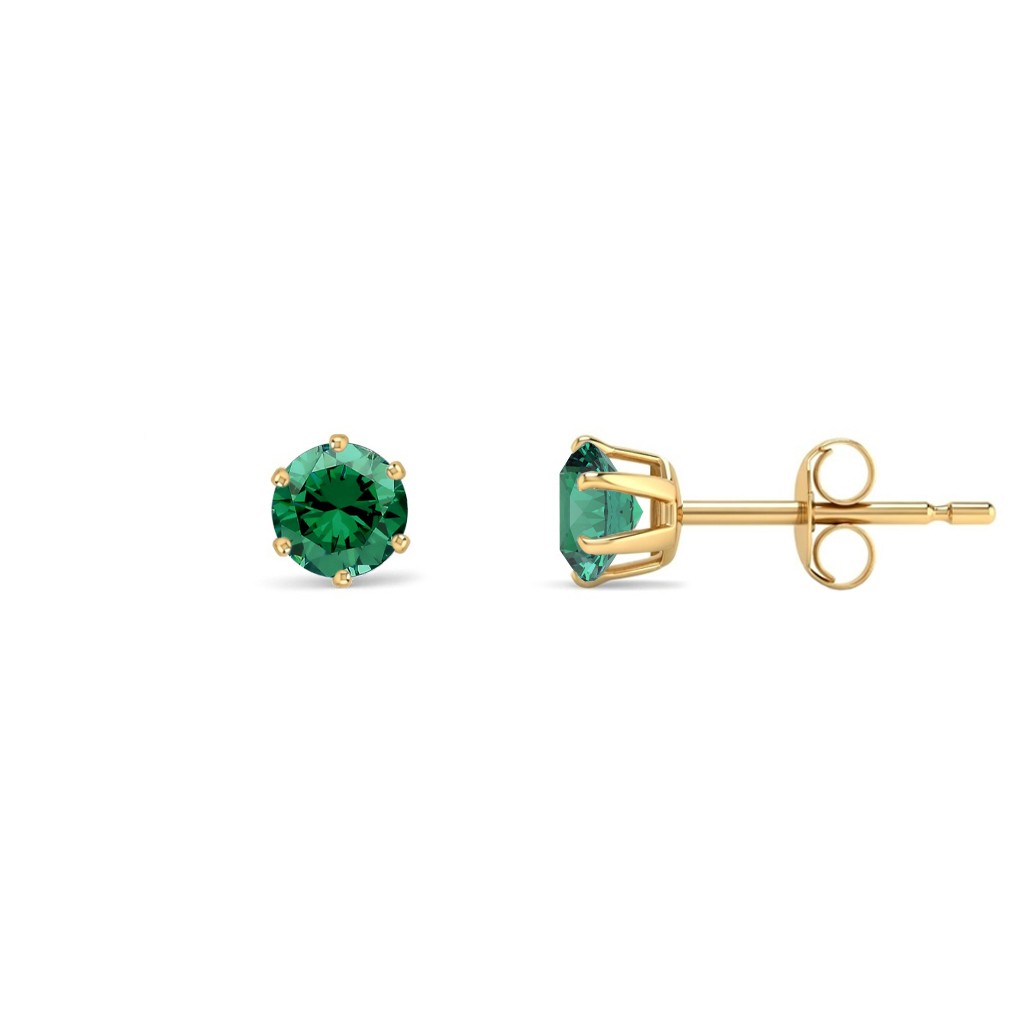 9ct Gold  Emerald-Green CZ Solitaire Stud Earrings, 4mm ½ Carat - JES389