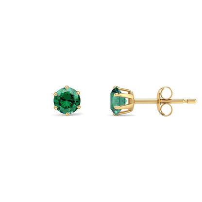 9ct Gold  Emerald-Green CZ Solitaire Stud Earrings, 4mm ½ Carat - JES389