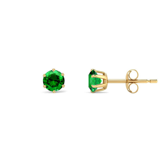 9ct Gold  Emerald-Green CZ Solitaire Stud Earrings, 4mm ½ Carat - JES389