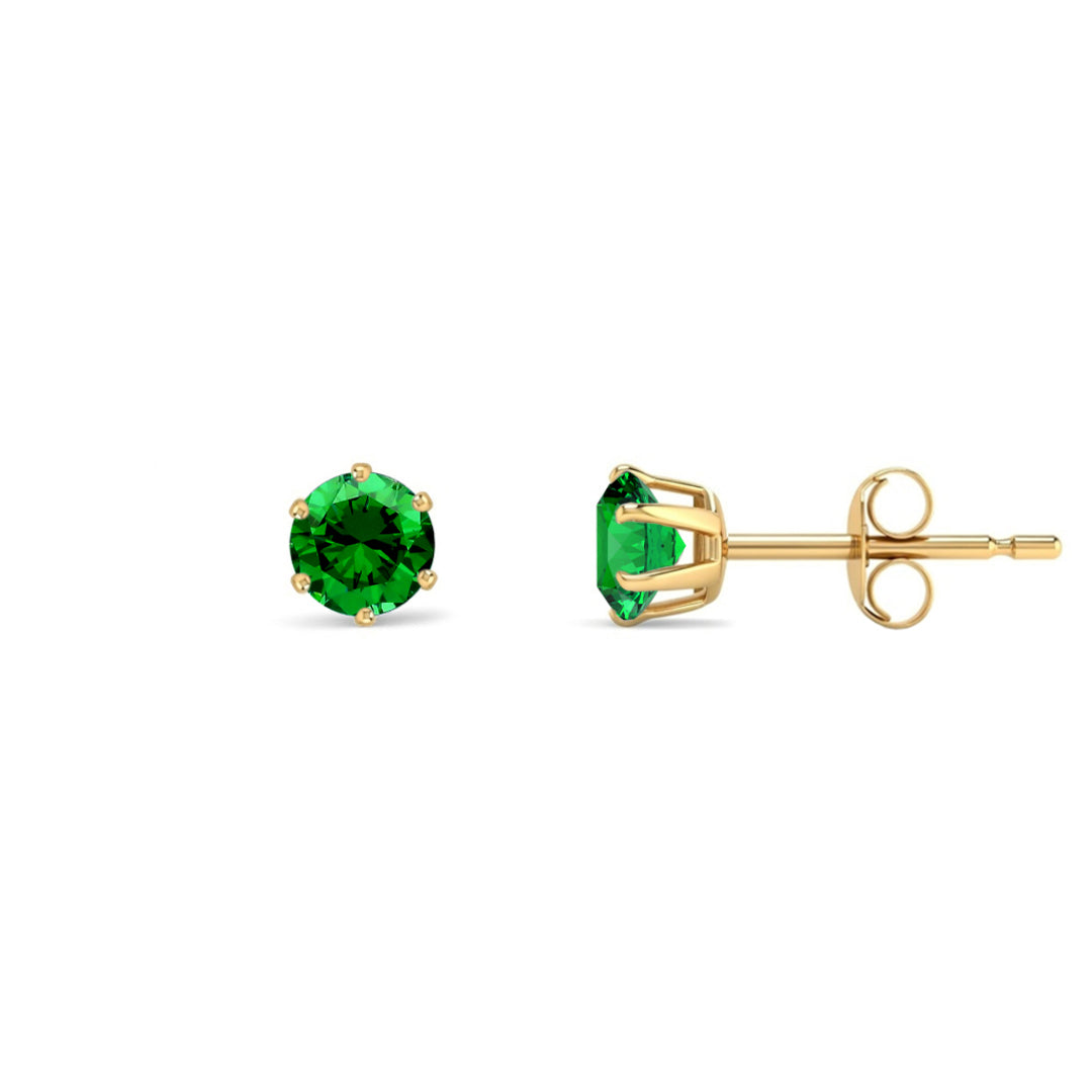 9ct Gold  Emerald-Green CZ Solitaire Stud Earrings, 4mm ½ Carat - JES389