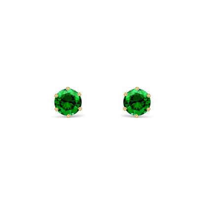 9ct Gold  Emerald-Green CZ Solitaire Stud Earrings, 4mm ½ Carat - JES389