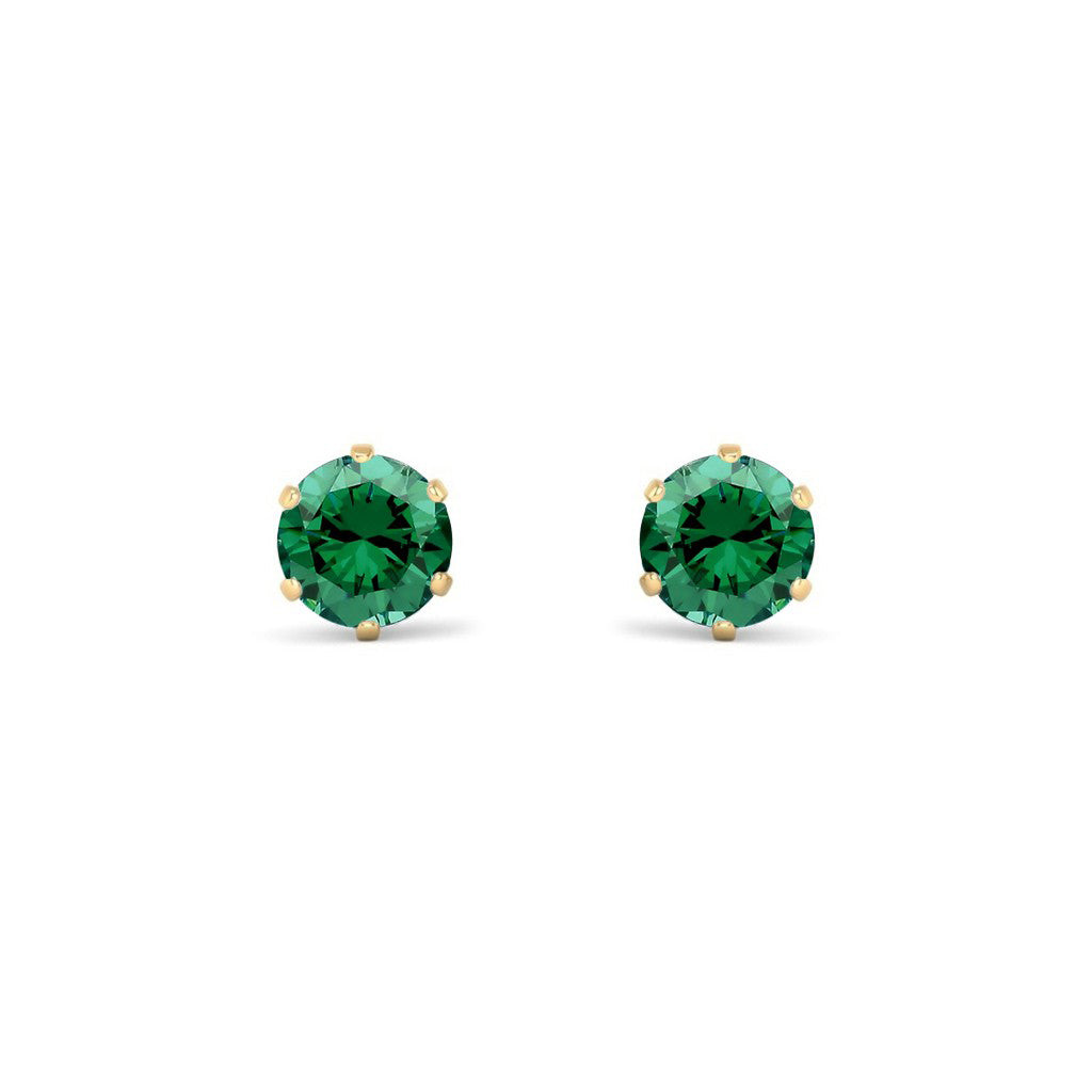 9ct Gold  Emerald-Green CZ Solitaire Stud Earrings, 5mm 1 Carat - JES390