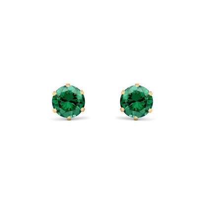 9ct Gold  Emerald-Green CZ Solitaire Stud Earrings, 5mm 1 Carat - JES390