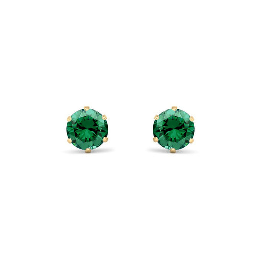 9ct Gold  Emerald-Green CZ Solitaire Stud Earrings, 5mm 1 Carat - JES390
