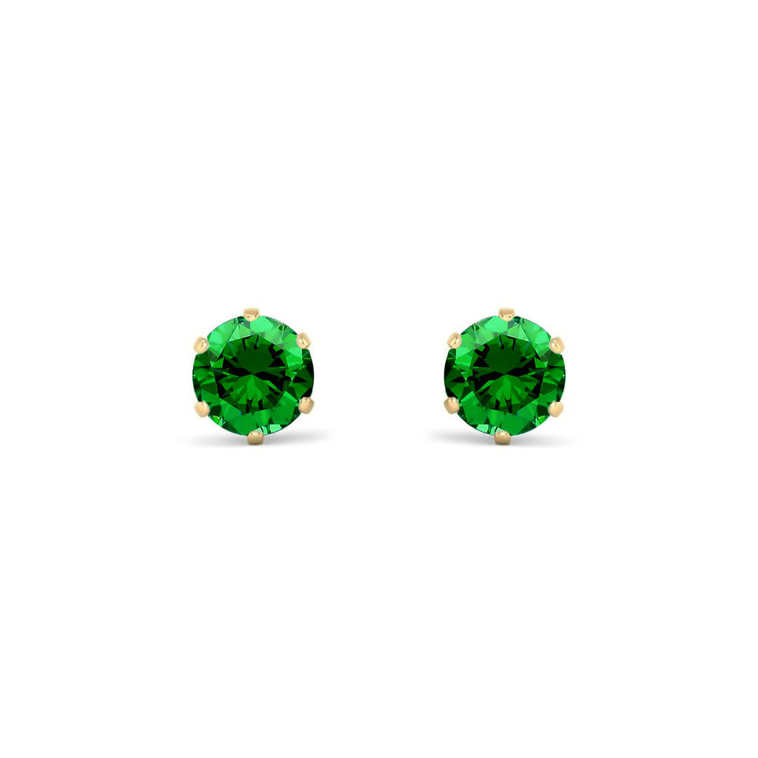 9ct Gold  Emerald-Green CZ Solitaire Stud Earrings, 5mm 1 Carat - JES390