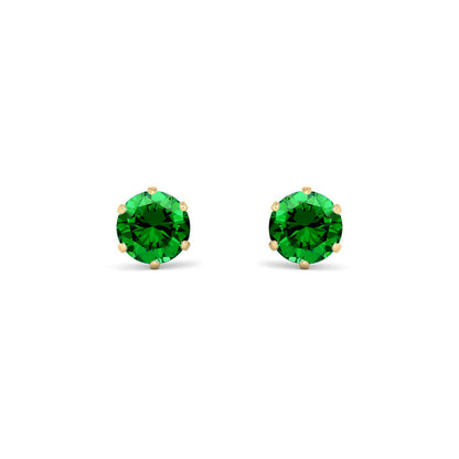 9ct Gold  Emerald-Green CZ Solitaire Stud Earrings, 5mm 1 Carat - JES390