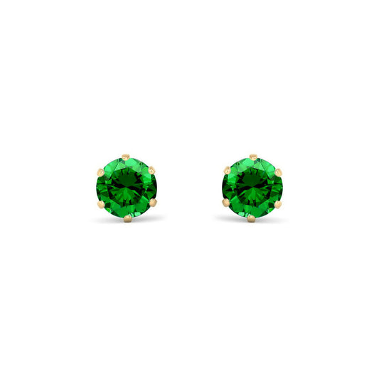 9ct Gold  Emerald-Green CZ Solitaire Stud Earrings, 5mm 1 Carat - JES390