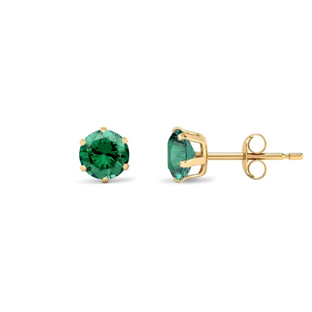 9ct Gold  Emerald-Green CZ Solitaire Stud Earrings, 5mm 1 Carat - JES390