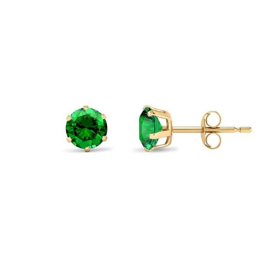 9ct Gold  Emerald-Green CZ Solitaire Stud Earrings, 5mm 1 Carat - JES390