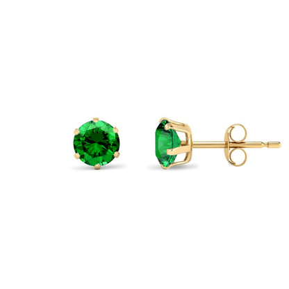 9ct Gold  Emerald-Green CZ Solitaire Stud Earrings, 5mm 1 Carat - JES390