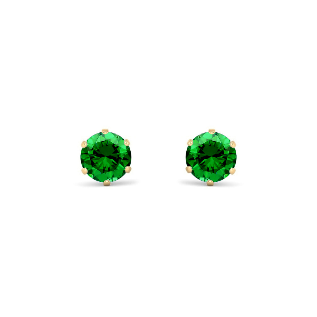 9ct Gold  Emerald-Green CZ Solitaire Stud Earrings, 5mm 1 Carat - JES390