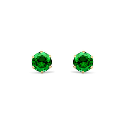 9ct Gold  Emerald-Green CZ Solitaire Stud Earrings, 5mm 1 Carat - JES390