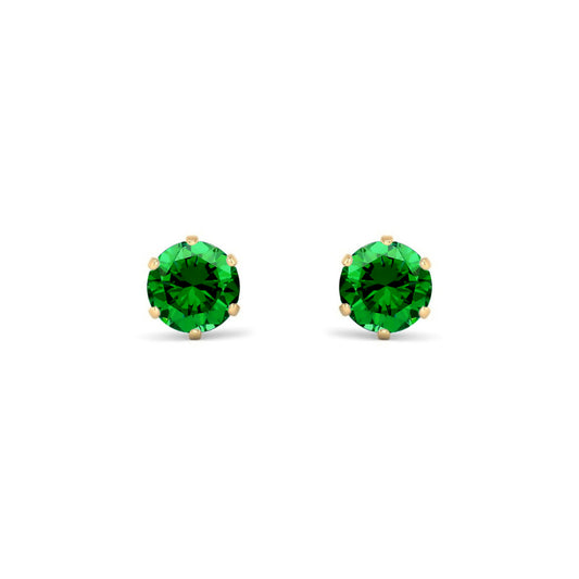 9ct Gold  Emerald-Green CZ Solitaire Stud Earrings, 5mm 1 Carat - JES390