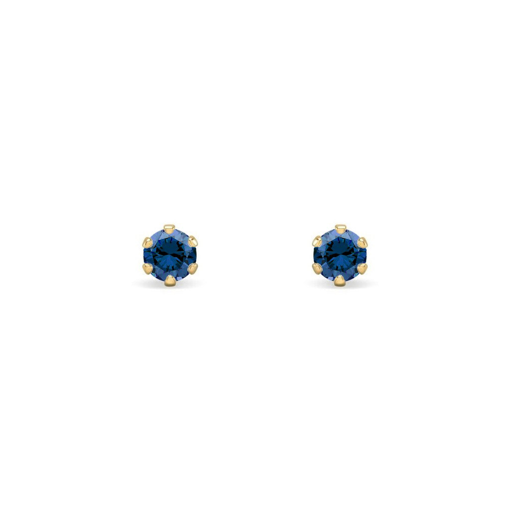 9ct Gold  Teal Blue CZ Solitaire Stud Earrings, 3mm ⅕ Carat - JES391