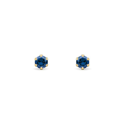 9ct Gold  Teal Blue CZ Solitaire Stud Earrings, 3mm ⅕ Carat - JES391