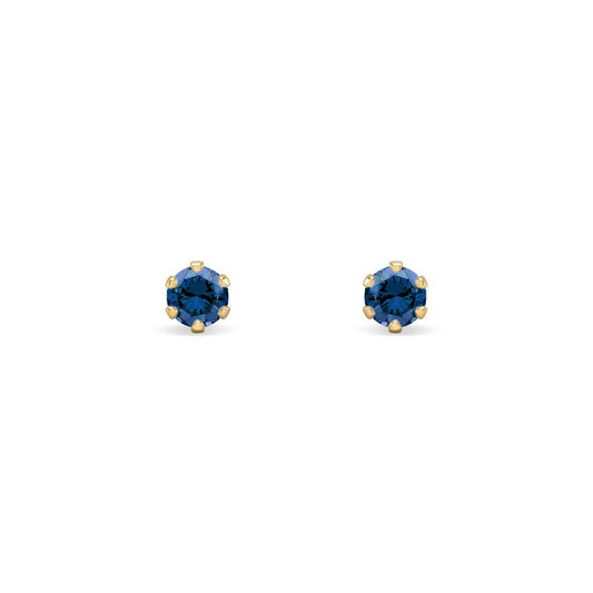 9ct Gold  Teal Blue CZ Solitaire Stud Earrings, 3mm ⅕ Carat - JES391