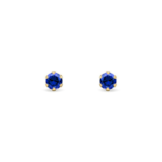 9ct Gold  Teal Blue CZ Solitaire Stud Earrings, 3mm ⅕ Carat - JES391