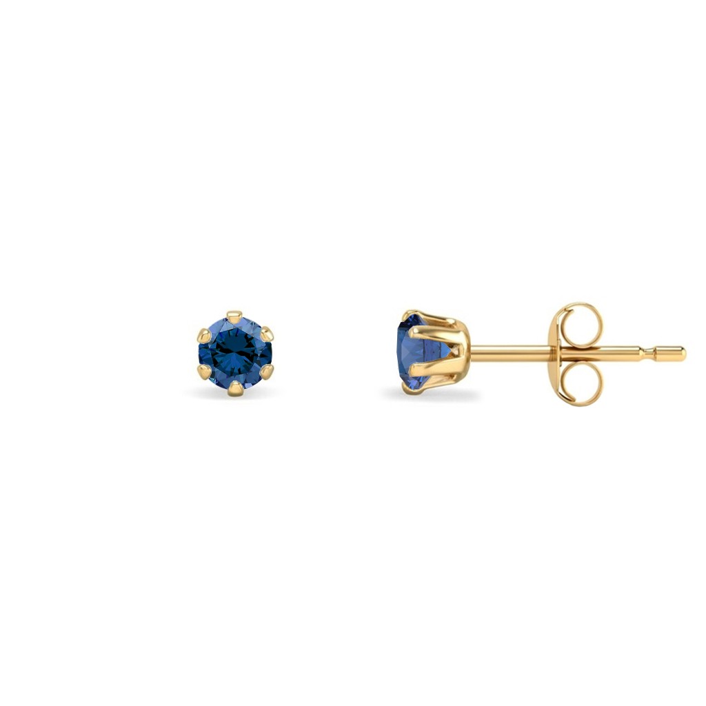 9ct Gold  Teal Blue CZ Solitaire Stud Earrings, 3mm ⅕ Carat - JES391