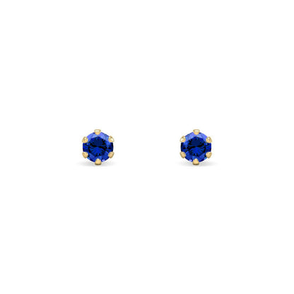 9ct Gold  Teal Blue CZ Solitaire Stud Earrings, 3mm ⅕ Carat - JES391