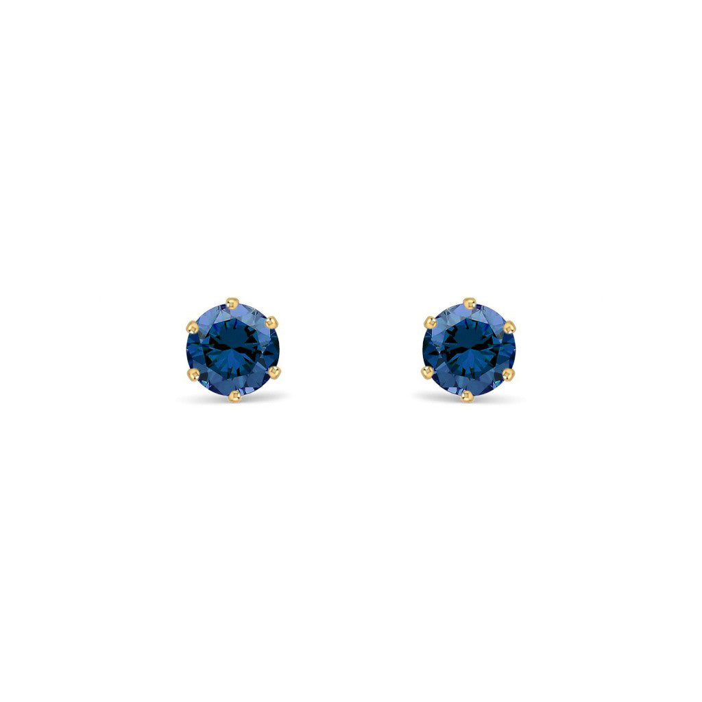 9ct Gold  Teal Blue CZ Solitaire Stud Earrings, 4mm ½ Carat - JES392
