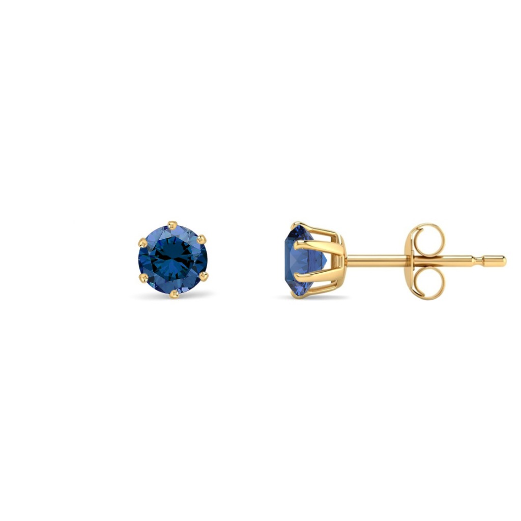 9ct Gold  Teal Blue CZ Solitaire Stud Earrings, 4mm ½ Carat - JES392