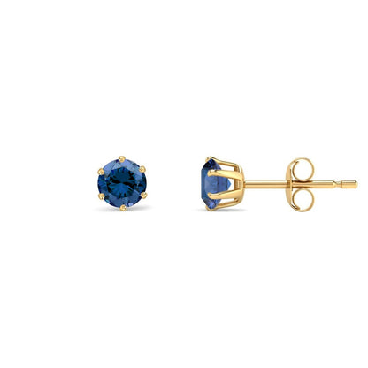 9ct Gold  Teal Blue CZ Solitaire Stud Earrings, 4mm ½ Carat - JES392