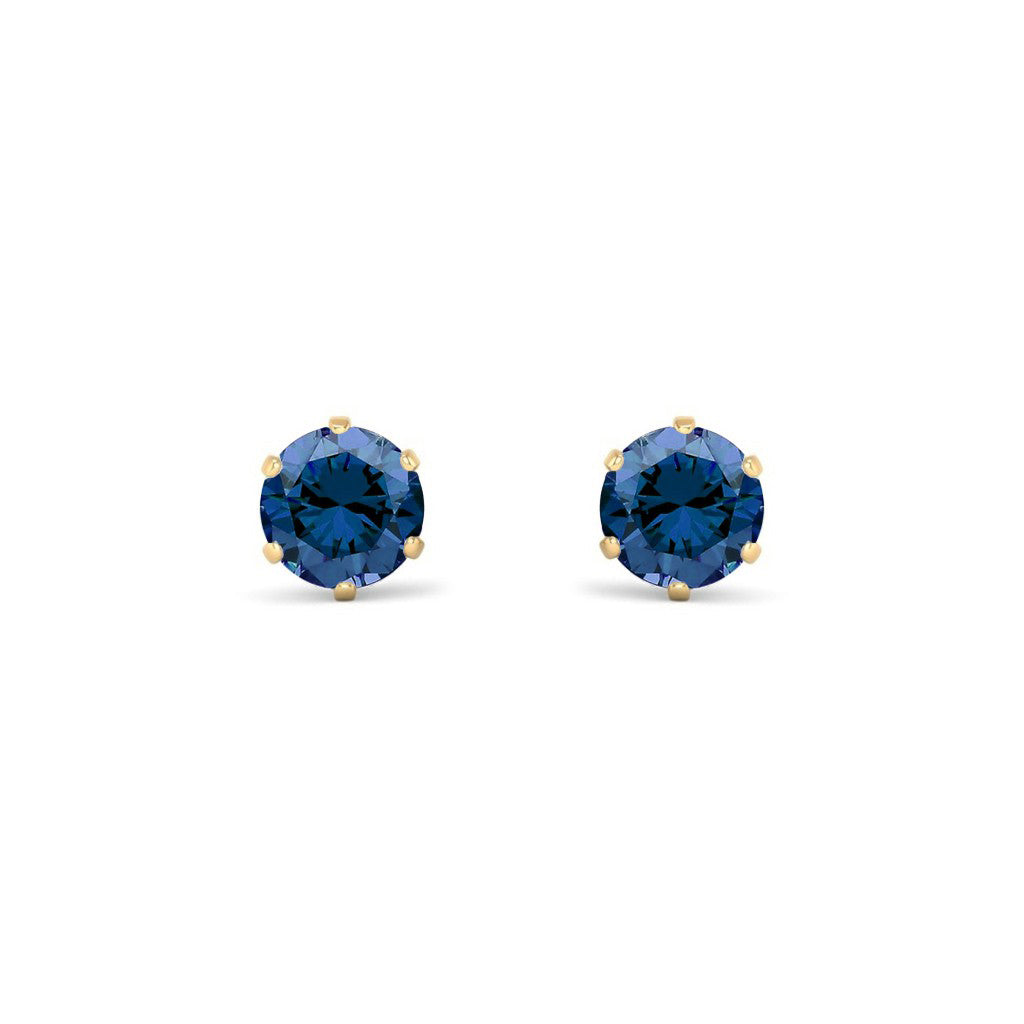 9ct Gold  Teal Blue CZ Solitaire Stud Earrings, 5mm 1 Carat - JES393