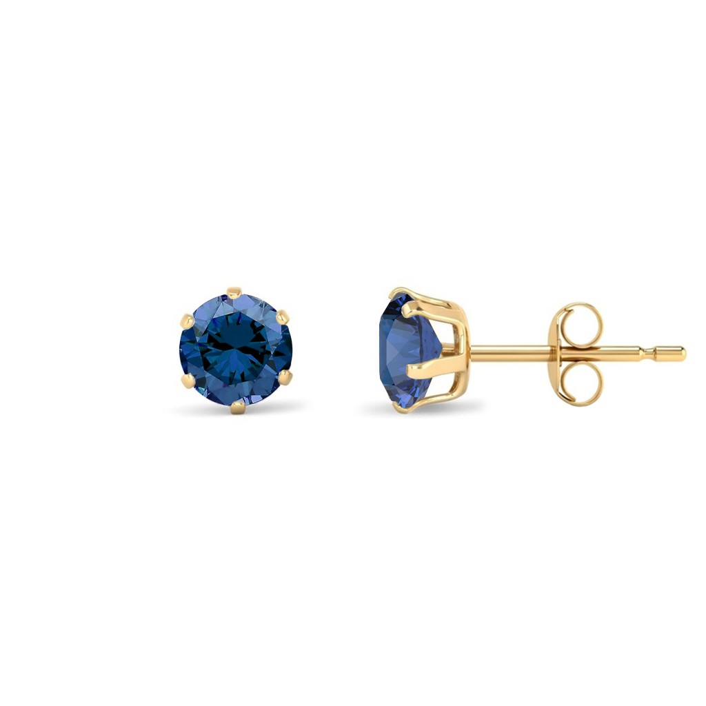 9ct Gold  Teal Blue CZ Solitaire Stud Earrings, 5mm 1 Carat - JES393