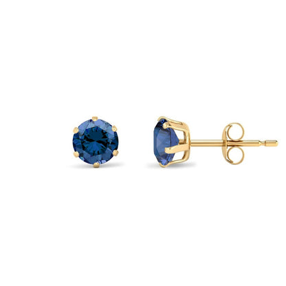 9ct Gold  Teal Blue CZ Solitaire Stud Earrings, 5mm 1 Carat - JES393