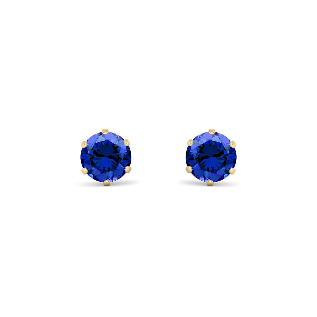 9ct Gold  Teal Blue CZ Solitaire Stud Earrings, 5mm 1 Carat - JES393
