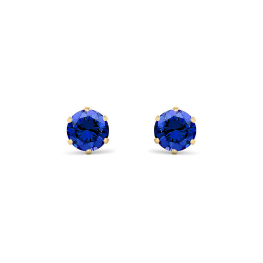 9ct Gold  Teal Blue CZ Solitaire Stud Earrings, 5mm 1 Carat - JES393