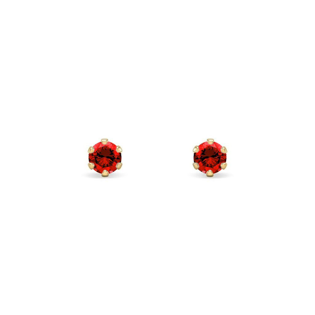 9ct Gold  Red CZ Solitaire Stud Earrings, 3mm ⅕ Carat - JES394