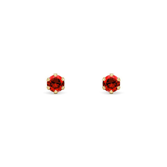 9ct Gold  Red CZ Solitaire Stud Earrings, 3mm ⅕ Carat - JES394