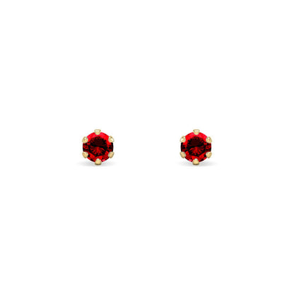 9ct Gold  Red CZ Solitaire Stud Earrings, 3mm ⅕ Carat - JES394