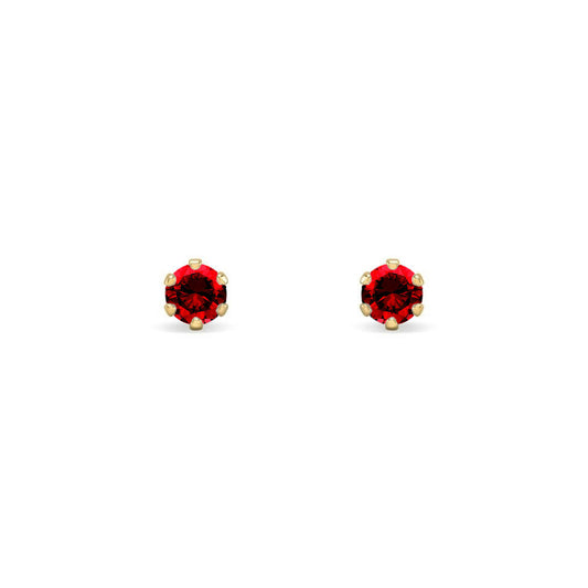 9ct Gold  Red CZ Solitaire Stud Earrings, 3mm ⅕ Carat - JES394