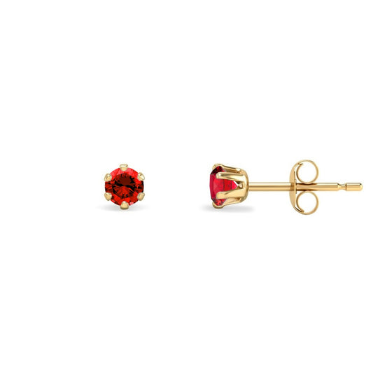 9ct Gold  Red CZ Solitaire Stud Earrings, 3mm ⅕ Carat - JES394