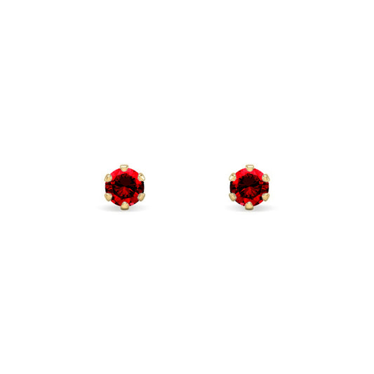 9ct Gold Red CZ Solitaire Stud Earrings, 3mm ⅕ Carat - JES394