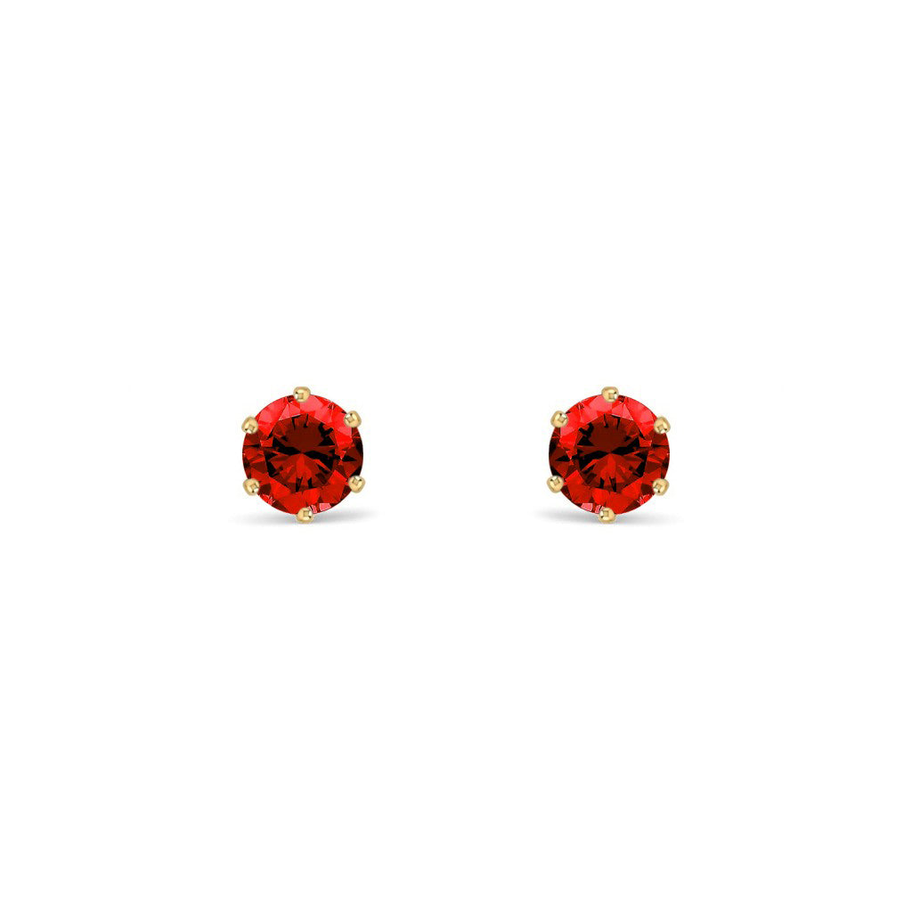 9ct Gold  Red CZ Solitaire Stud Earrings, 4mm ½ Carat - JES395