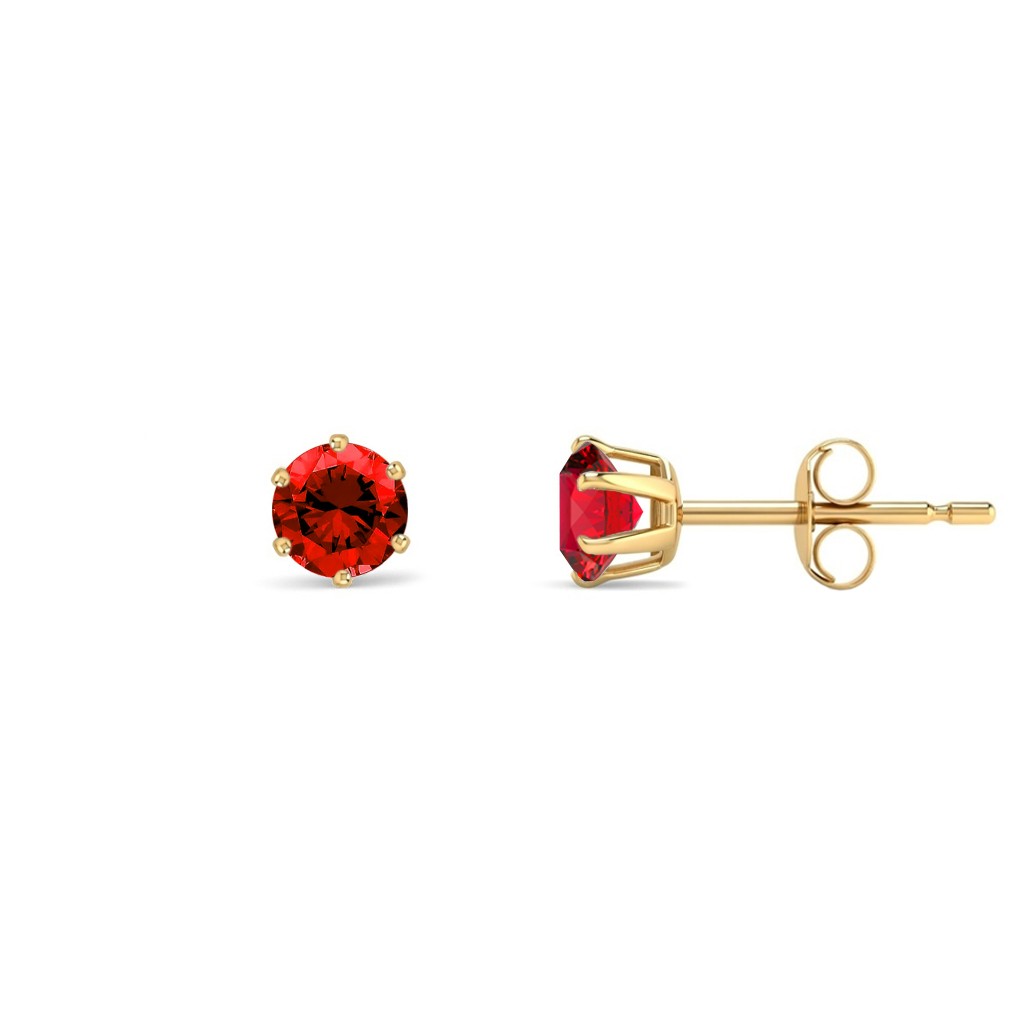 9ct Gold  Red CZ Solitaire Stud Earrings, 4mm ½ Carat - JES395