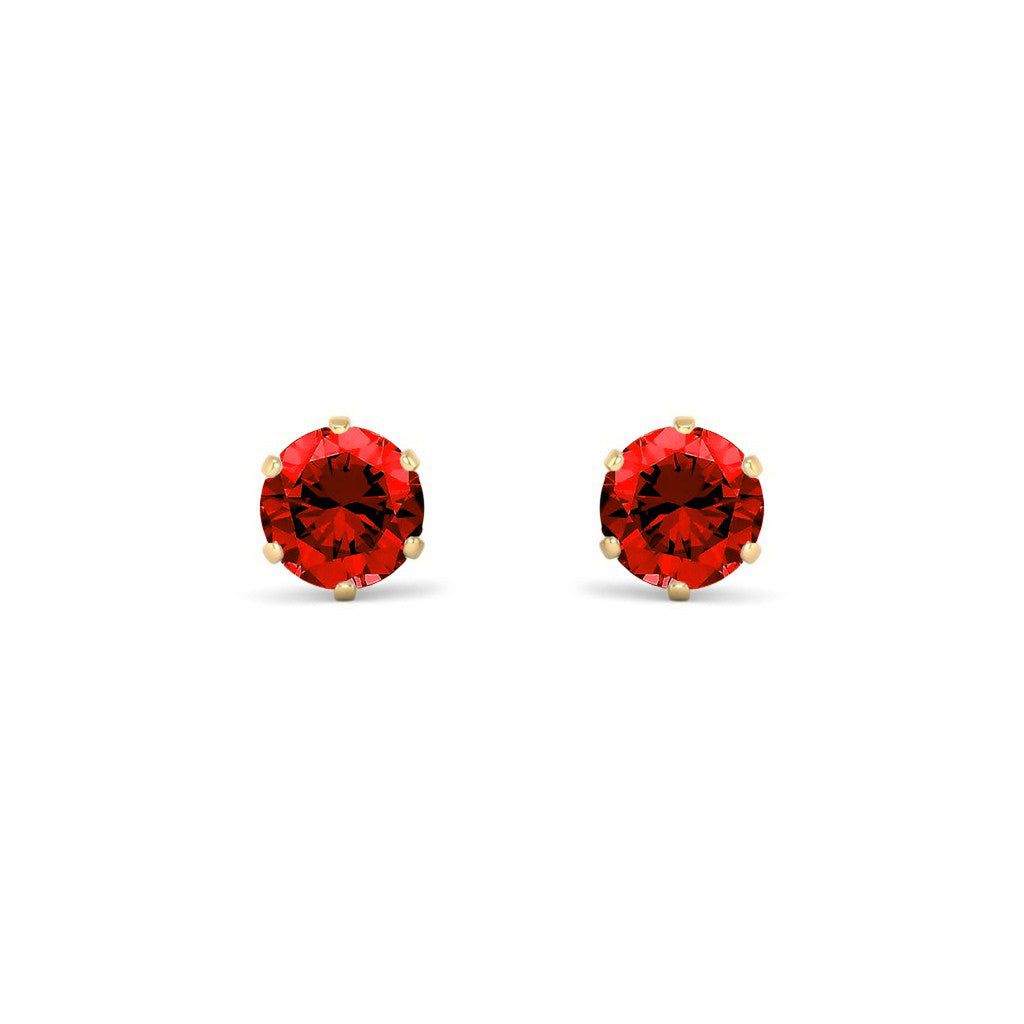 9ct Gold  Red CZ Solitaire Stud Earrings, 5mm 1 Carat - JES396