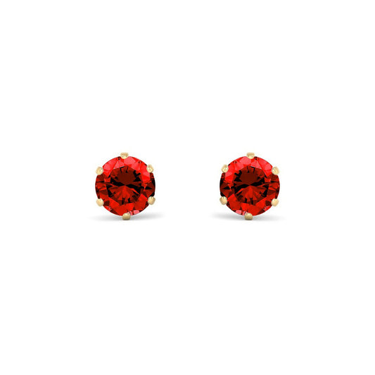 9ct Gold  Red CZ Solitaire Stud Earrings, 5mm 1 Carat - JES396