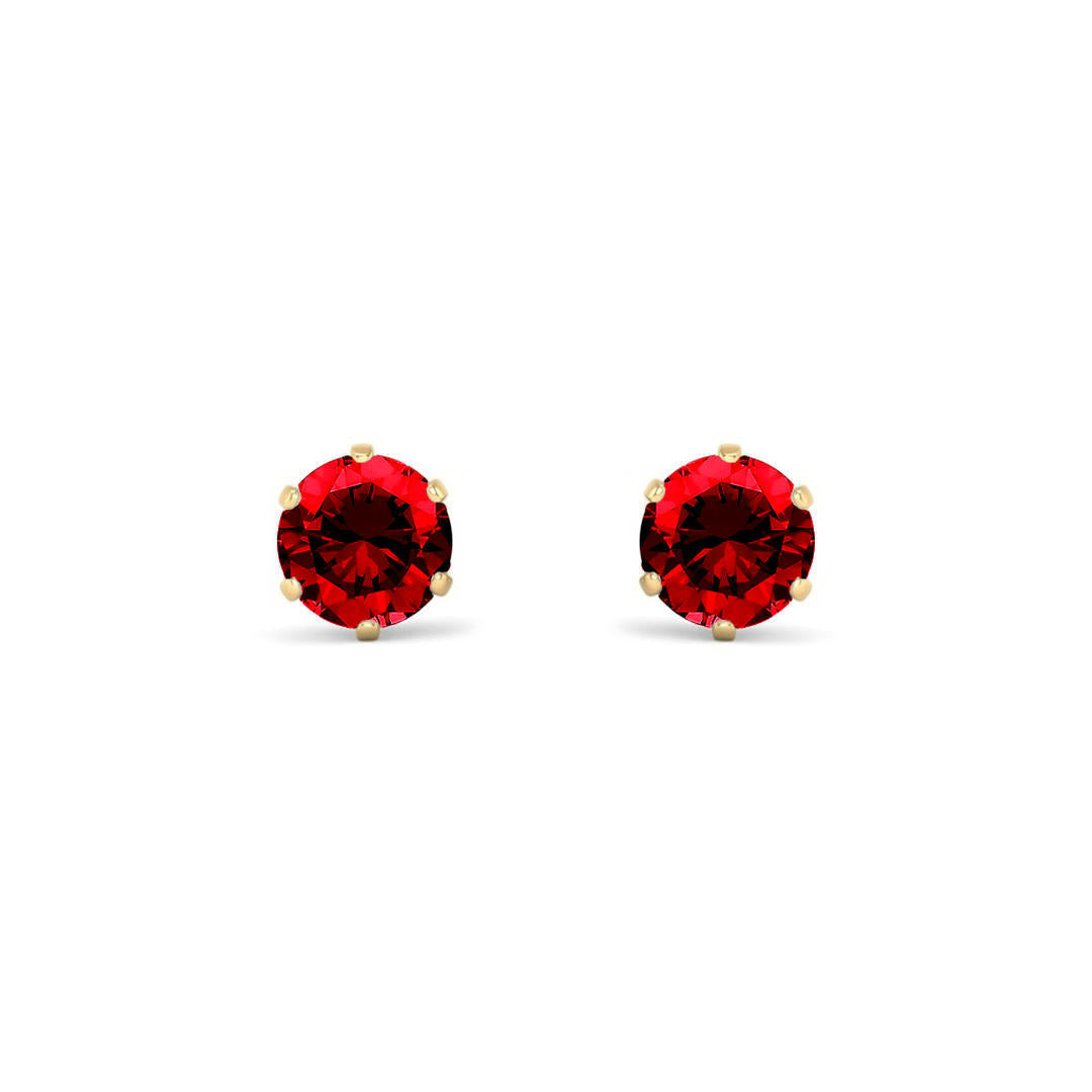9ct Gold  Red CZ Solitaire Stud Earrings, 5mm 1 Carat - JES396