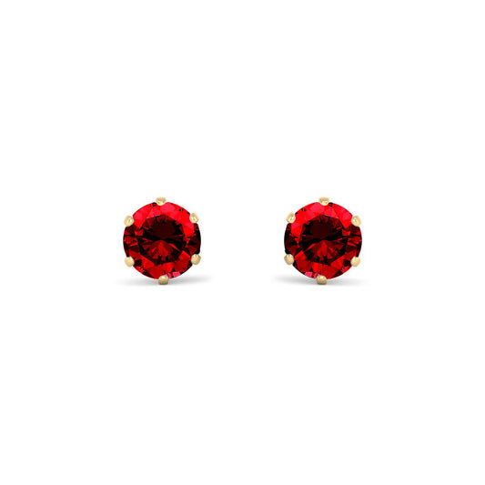 9ct Gold  Red CZ Solitaire Stud Earrings, 5mm 1 Carat - JES396