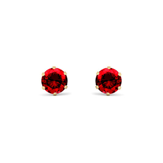 9ct Gold Red CZ Solitaire Stud Earrings, 5mm 1 Carat - JES396