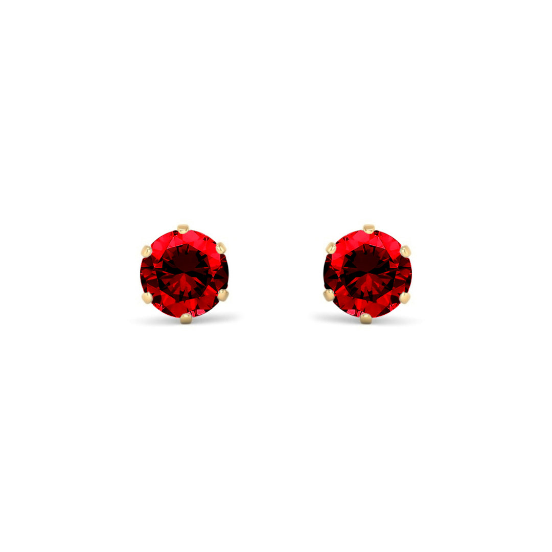 9ct Gold  Red CZ Solitaire Stud Earrings, 5mm 1 Carat - JES396