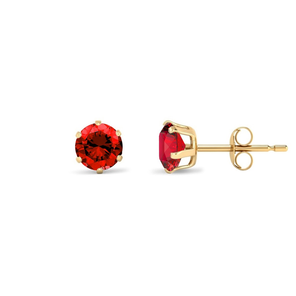 9ct Gold  Red CZ Solitaire Stud Earrings, 5mm 1 Carat - JES396