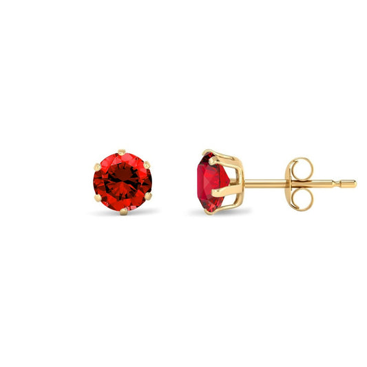 9ct Gold  Red CZ Solitaire Stud Earrings, 5mm 1 Carat - JES396