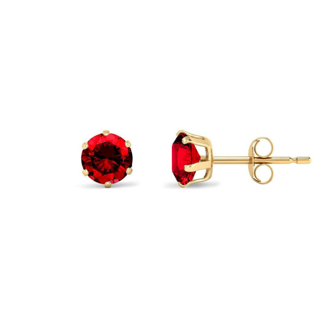 9ct Gold  Red CZ Solitaire Stud Earrings, 5mm 1 Carat - JES396