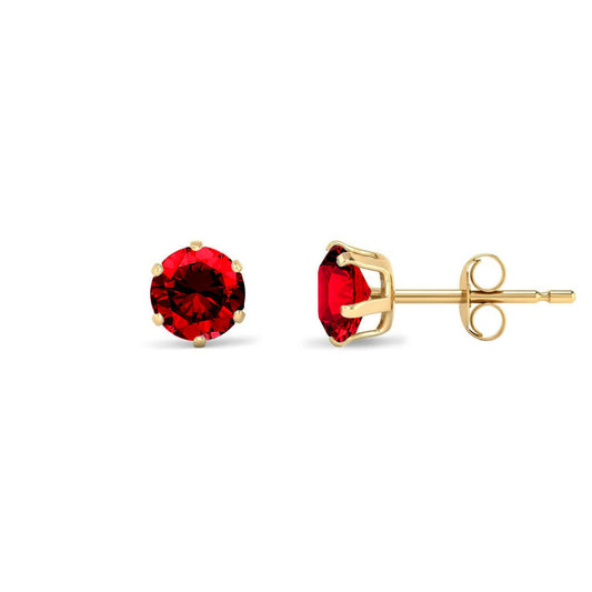 9ct Gold  Red CZ Solitaire Stud Earrings, 5mm 1 Carat - JES396